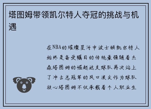 塔图姆带领凯尔特人夺冠的挑战与机遇